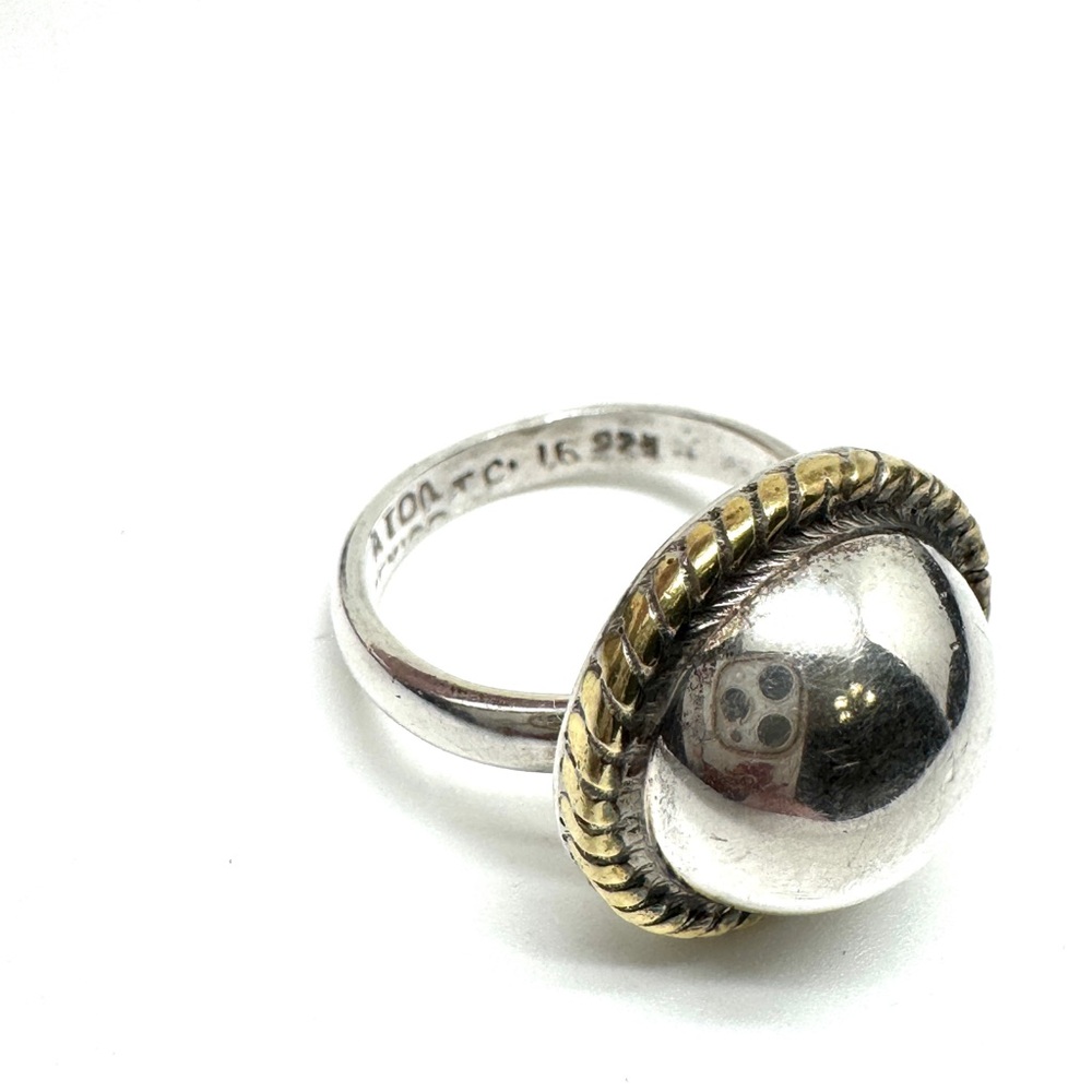 Vintage Taxco LATON Sterling Silver Two-Tone Dome Ring with Rope Edge Size 6 1/2 - Picture 9 of 16
